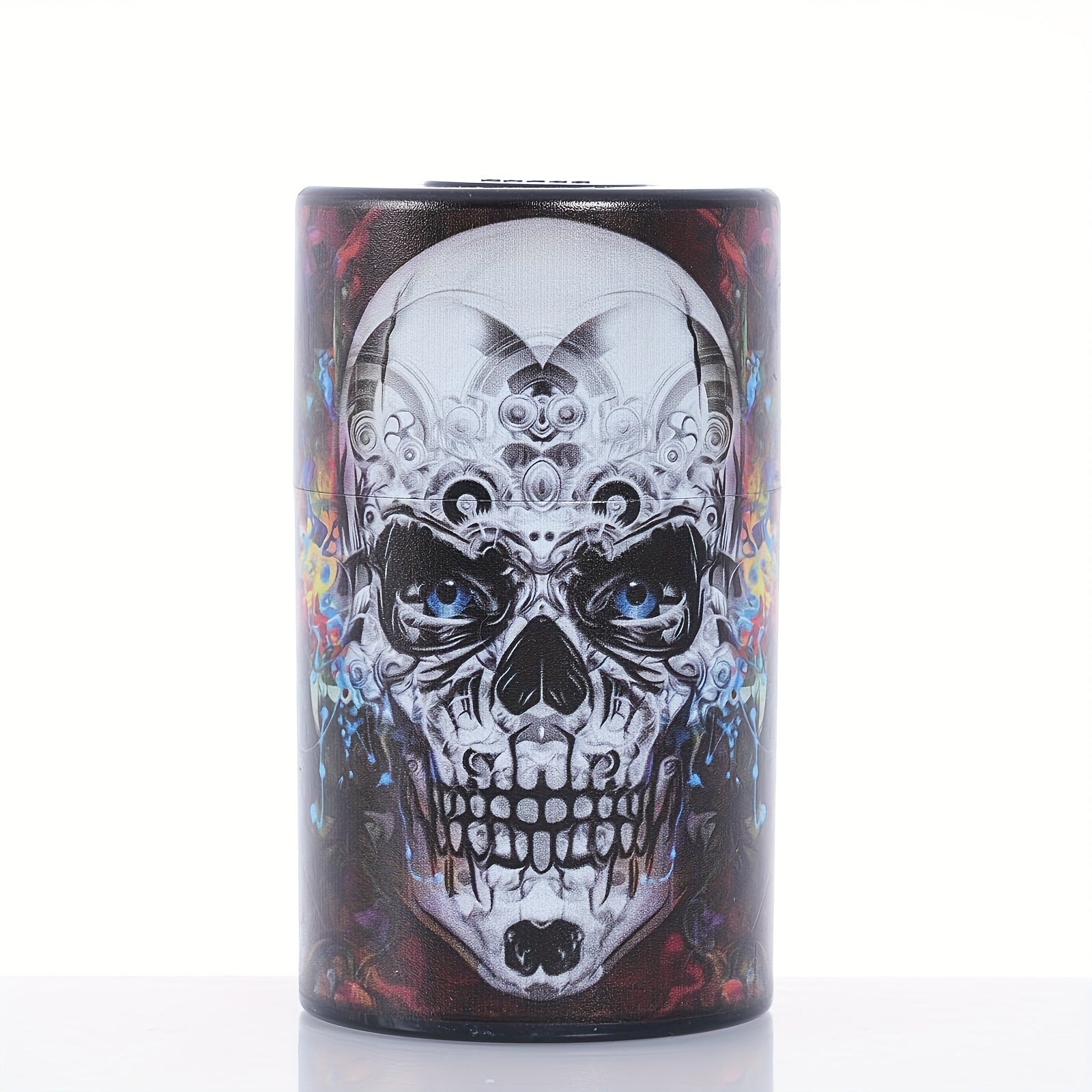 Airtight storage jar with skull graphic and “KEEP IT FRESH” lid