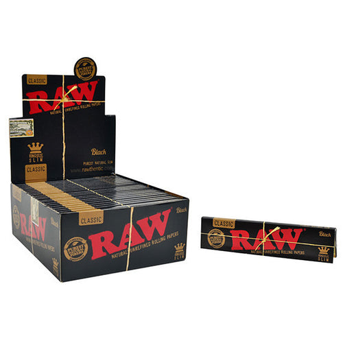RAW black rolling paper king-size box set with 50 packs, classic slim papers