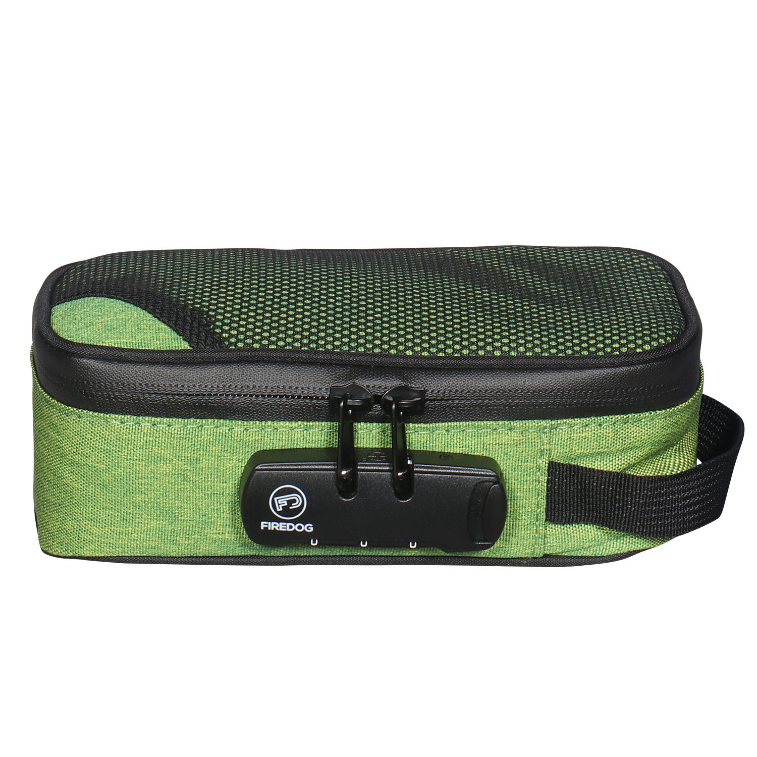 Portable smoking set bag, green fabric with dark top, carry strap, and clasp.