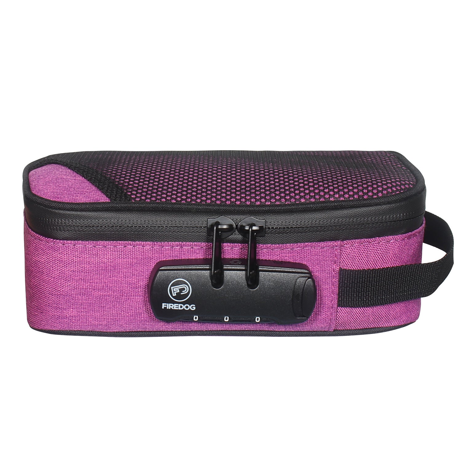 Portable smoking set bag, magenta/purple fabric with dark top, carry strap, and clasp.