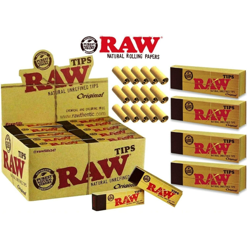 RAW rolling paper tips pack with multiple tip boxes and tubes