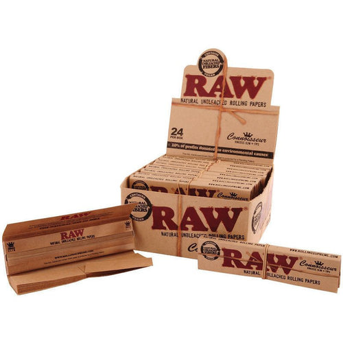 RAW king size slim rolling papers box, 24 pack with tips