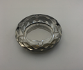 Round crystal ashtray, black faceted glass with inner metal rim
