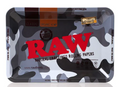 RAW metal rolling tray with urban camo print and clear rim