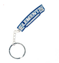 Metal keyring with blue ELEMENTS tag and chain loop