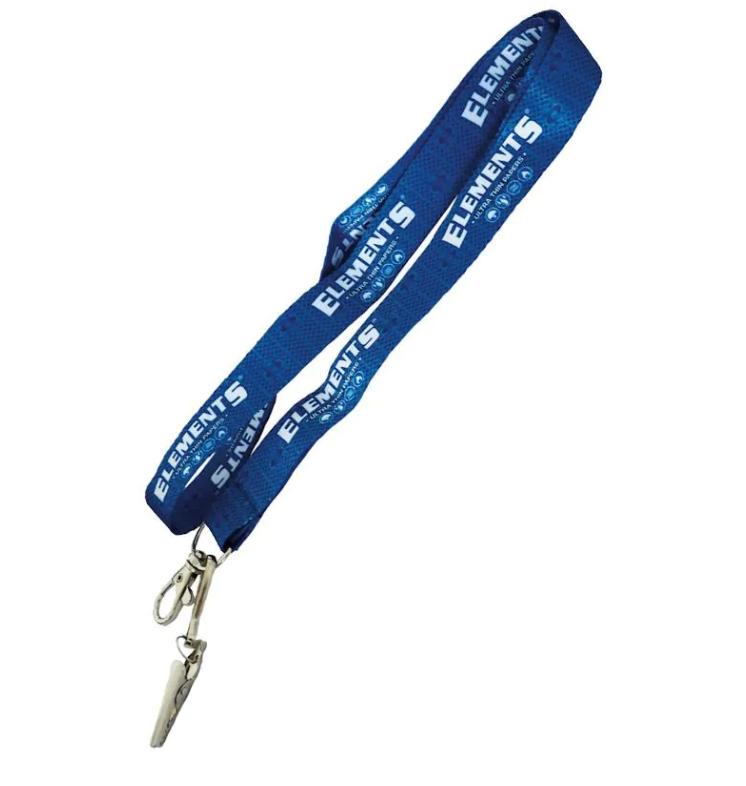 Blue ELEMENTS lanyard with clasp and metal clip