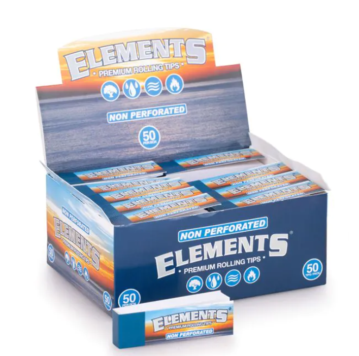 Non-perforated rolling tip box with open display, blue and orange branding