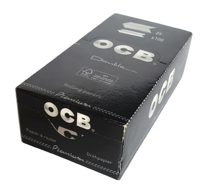 OCB double rolling papers box, black with OCB logo and Premium text