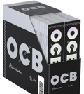 Premium slim rolling paper box, black with OCB logo and king-size box design