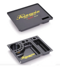 KINGPIN X RAW Mafioso rolling tray in black with KINGPIN logo and cutout slot