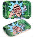Green rolling tray with cartoon face, smoke and blue star graphics