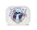 White rolling tray with blue cartoon character and purple 'Existence is pain' text