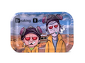Rick & Morty Breaking Bud rolling tray with two cartoon characters and pink background art