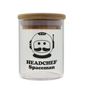 Glass storage jar with wooden lid, 'Headchef Spaceman' space astronaut label.
