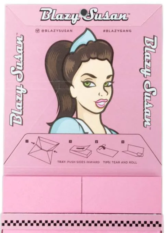 Pink BLAZY SUSAN deluxe rolling kit box with illustrated woman and tray instructions