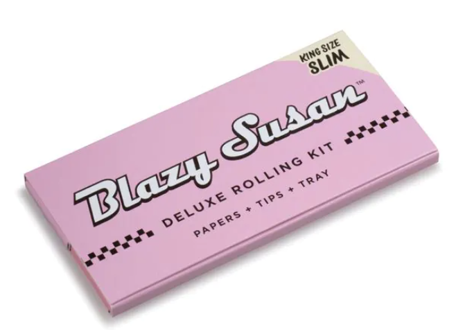 Pink BLAZY SUSAN deluxe rolling kit box labeled king-size slim papers & tips