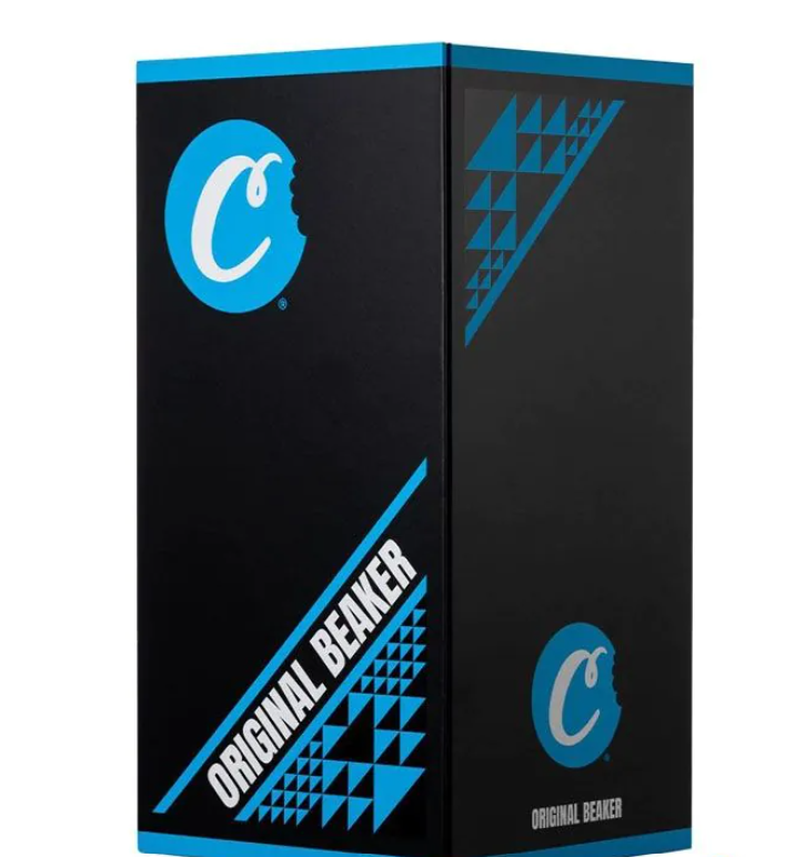 Original Beaker bong box with black and blue graphics and Original Beaker text