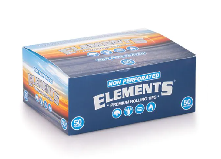 Non-perforated rolling tip box with “50” badge, blue and orange branding