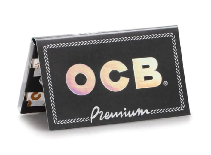 OCB Premium rolling papers box, black with large OCB logo and decorative border