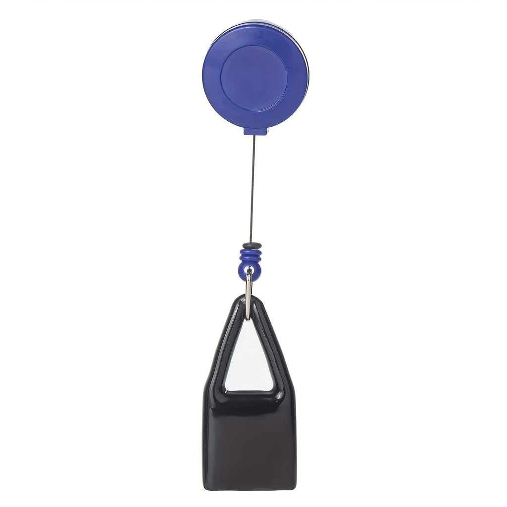 Blue light keychain clip with black triangular pouch and metal quick-release loop