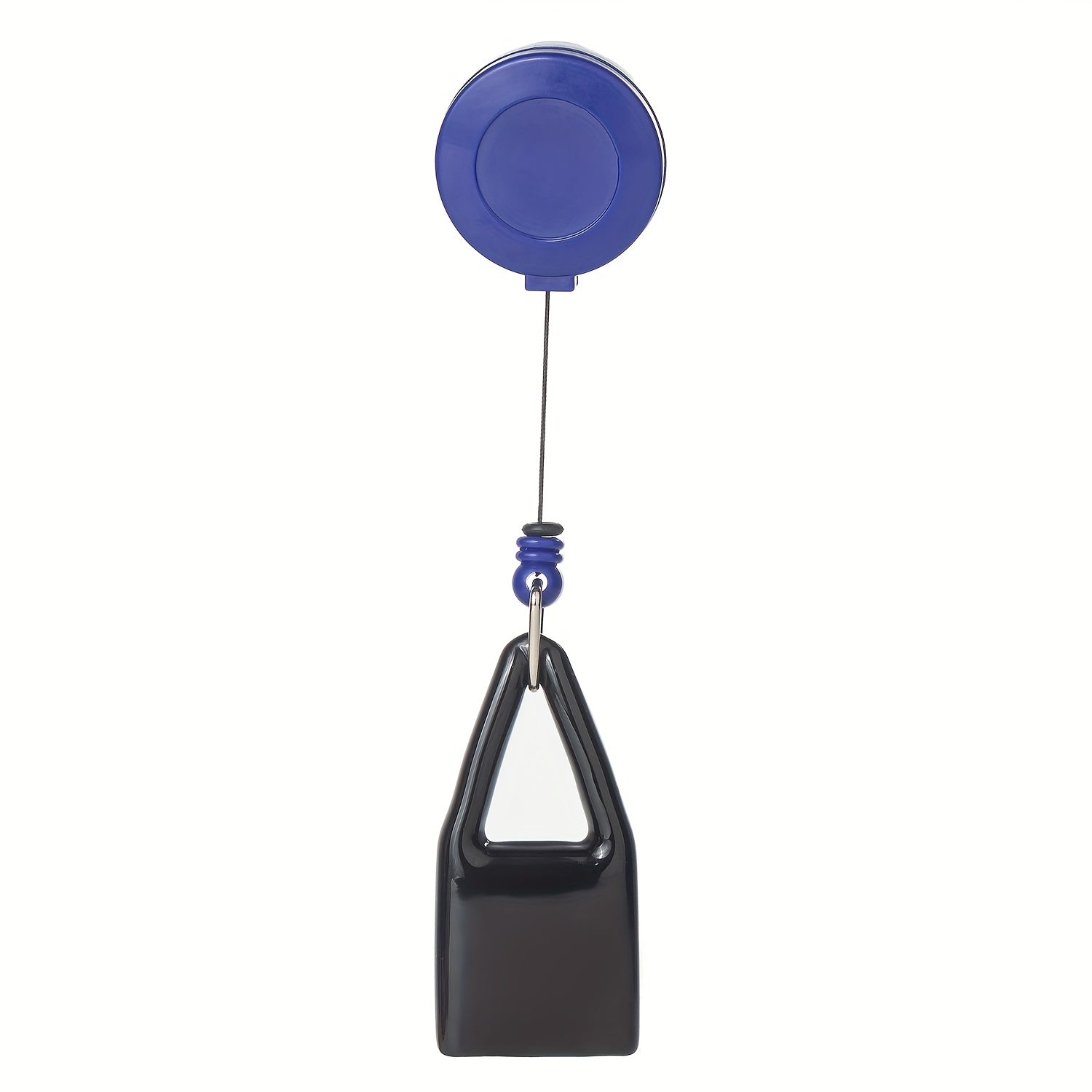 Blue light keychain clip with black triangular pouch and metal quick-release loop