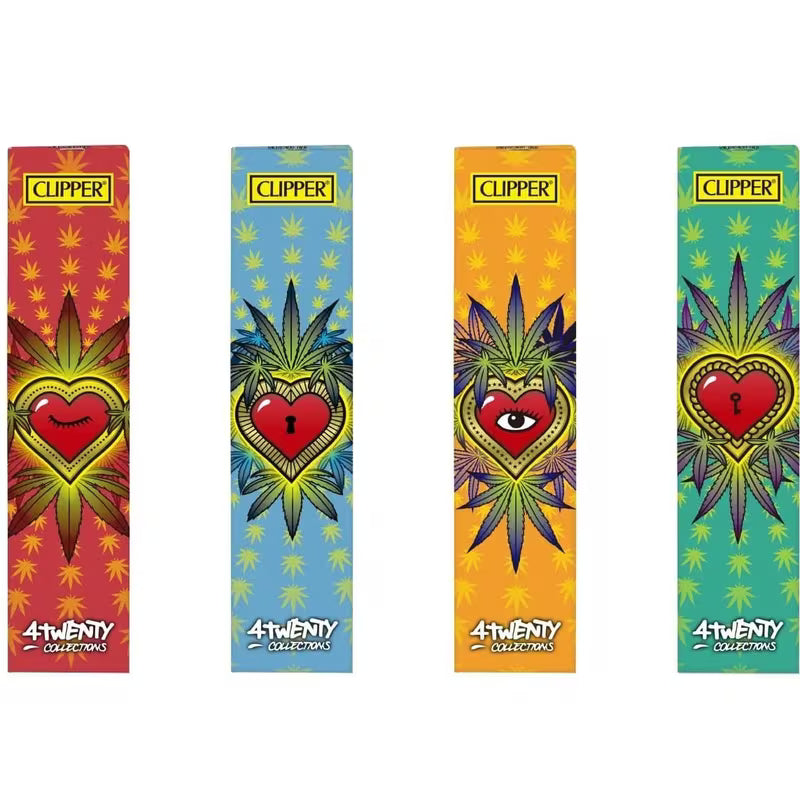 CLIPPER 420 rolling papers pack of 8 with assorted colorful designs on four packs