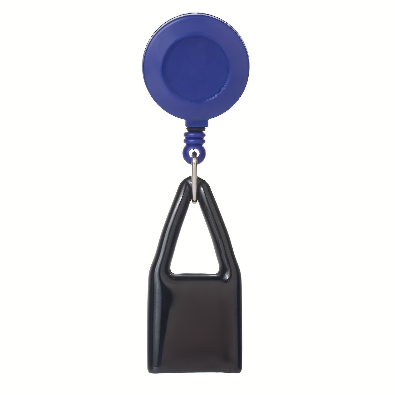 Blue light keychain clip with blue top cap and black triangular pouch, hanging loop