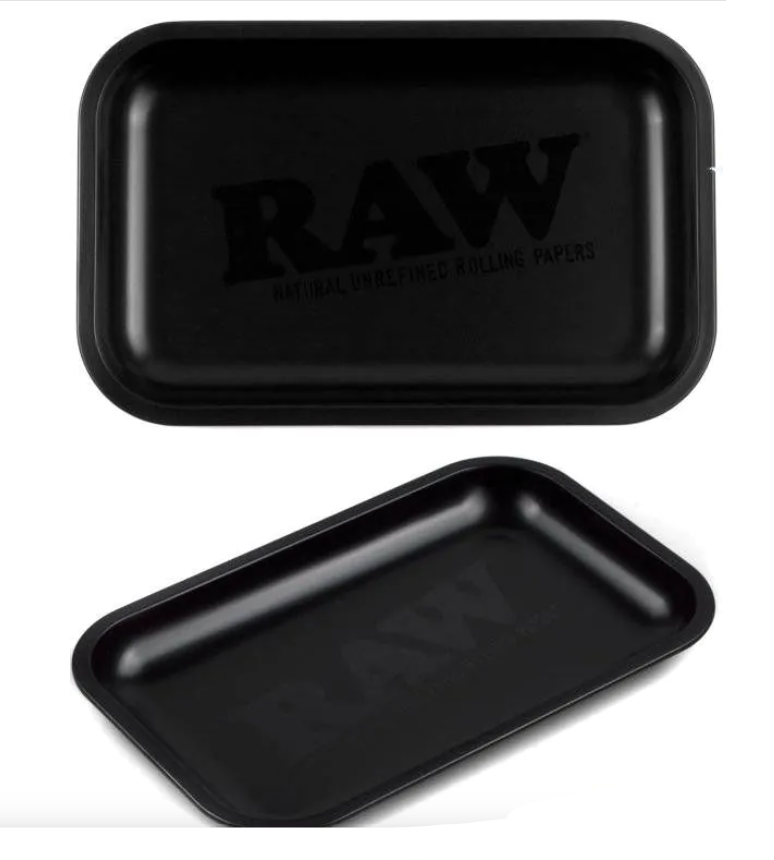 Matte black metal rolling tray, rectangular with raised edges