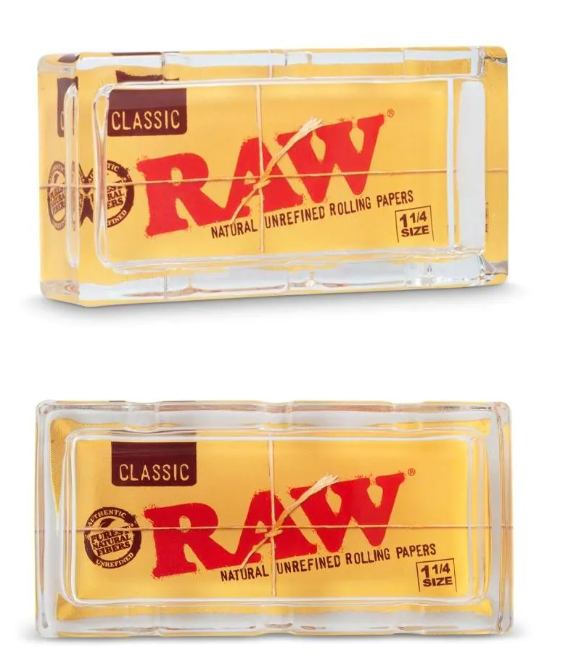 RAW Classic glass ashtray in clear amber glass with RAW Classic label