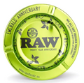 Green metal ashtray with engraved RAW Twenty Year Anniversary text
