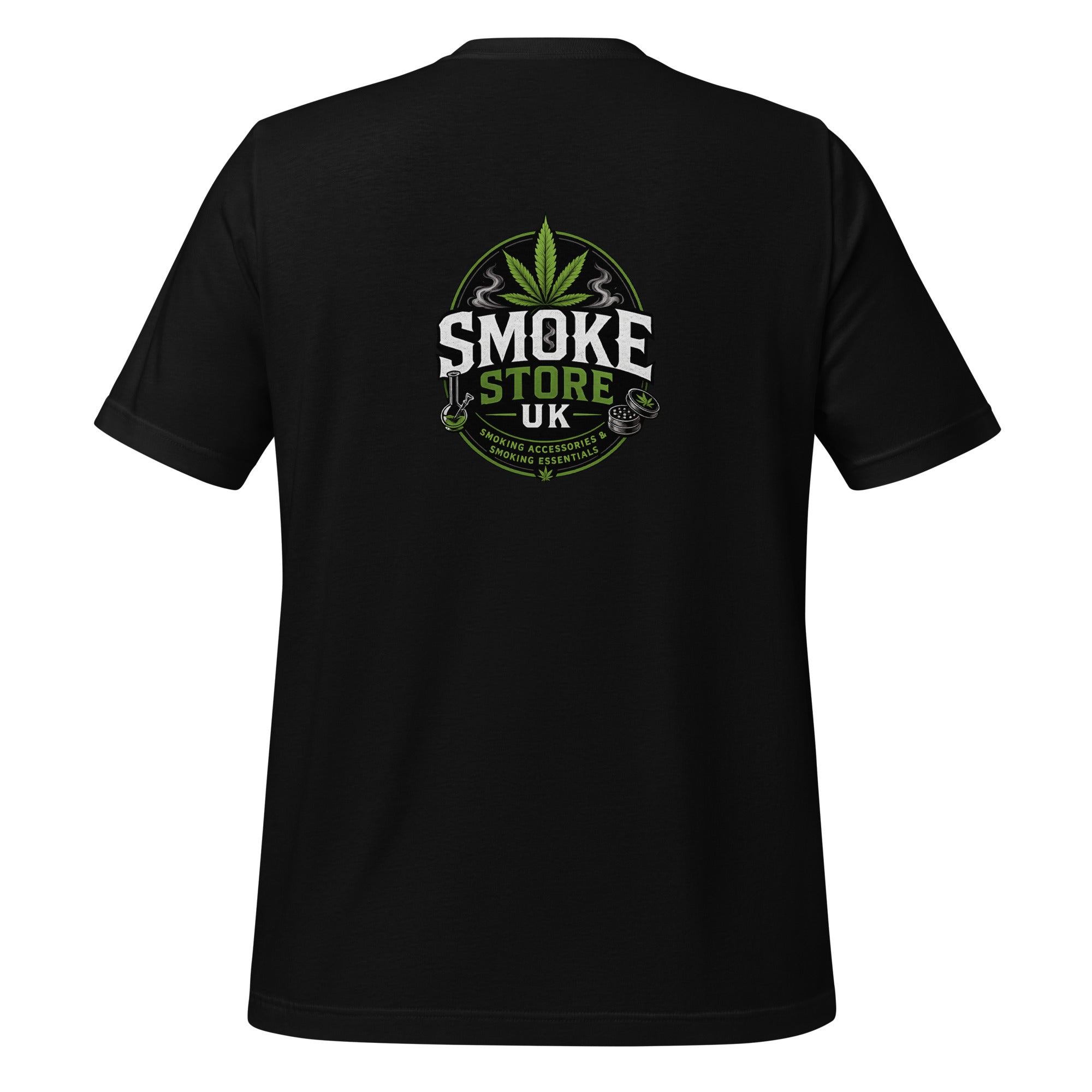Black unisex T-shirt with Smoke Store UK back logo