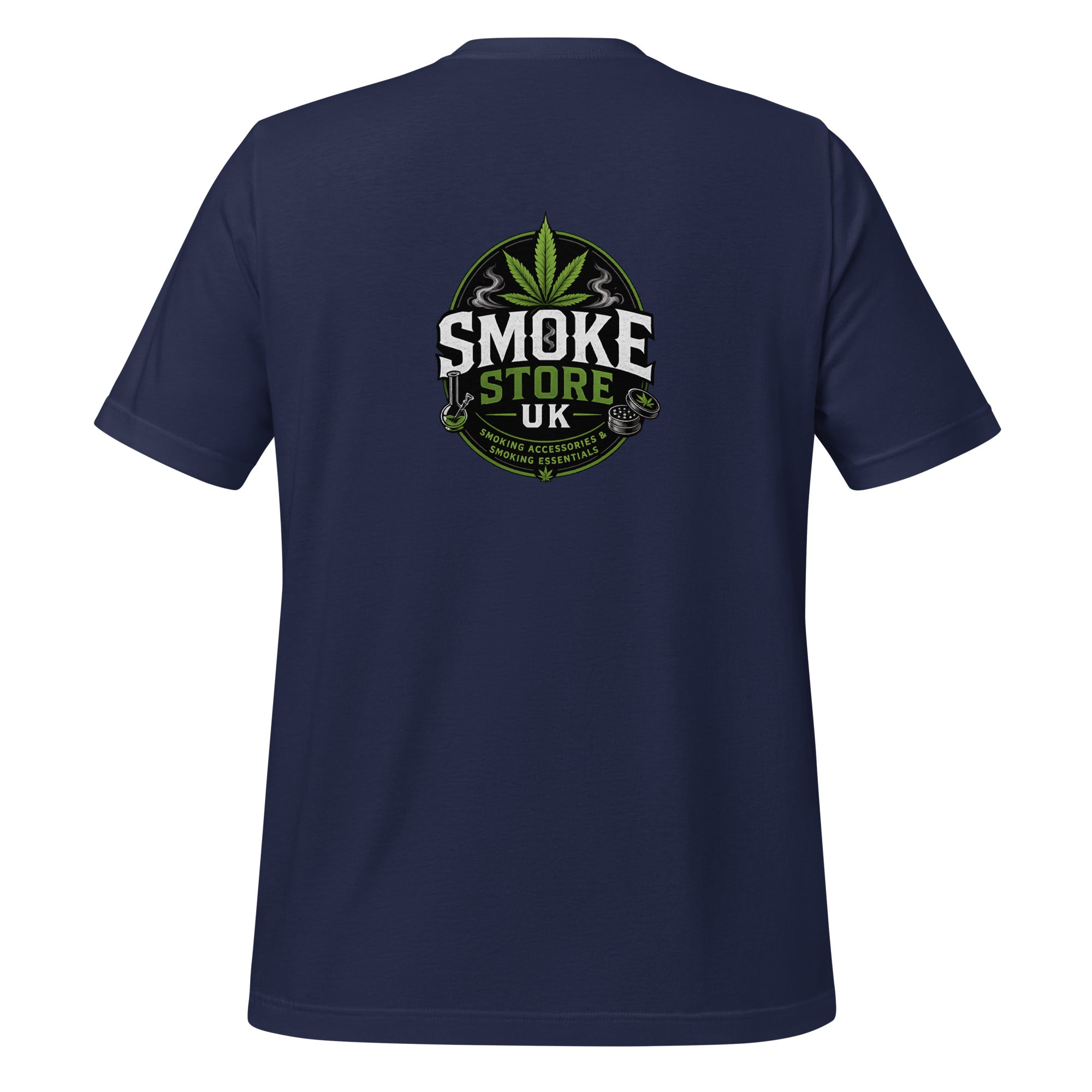 Navy unisex T-shirt with Smoke Store UK back logo