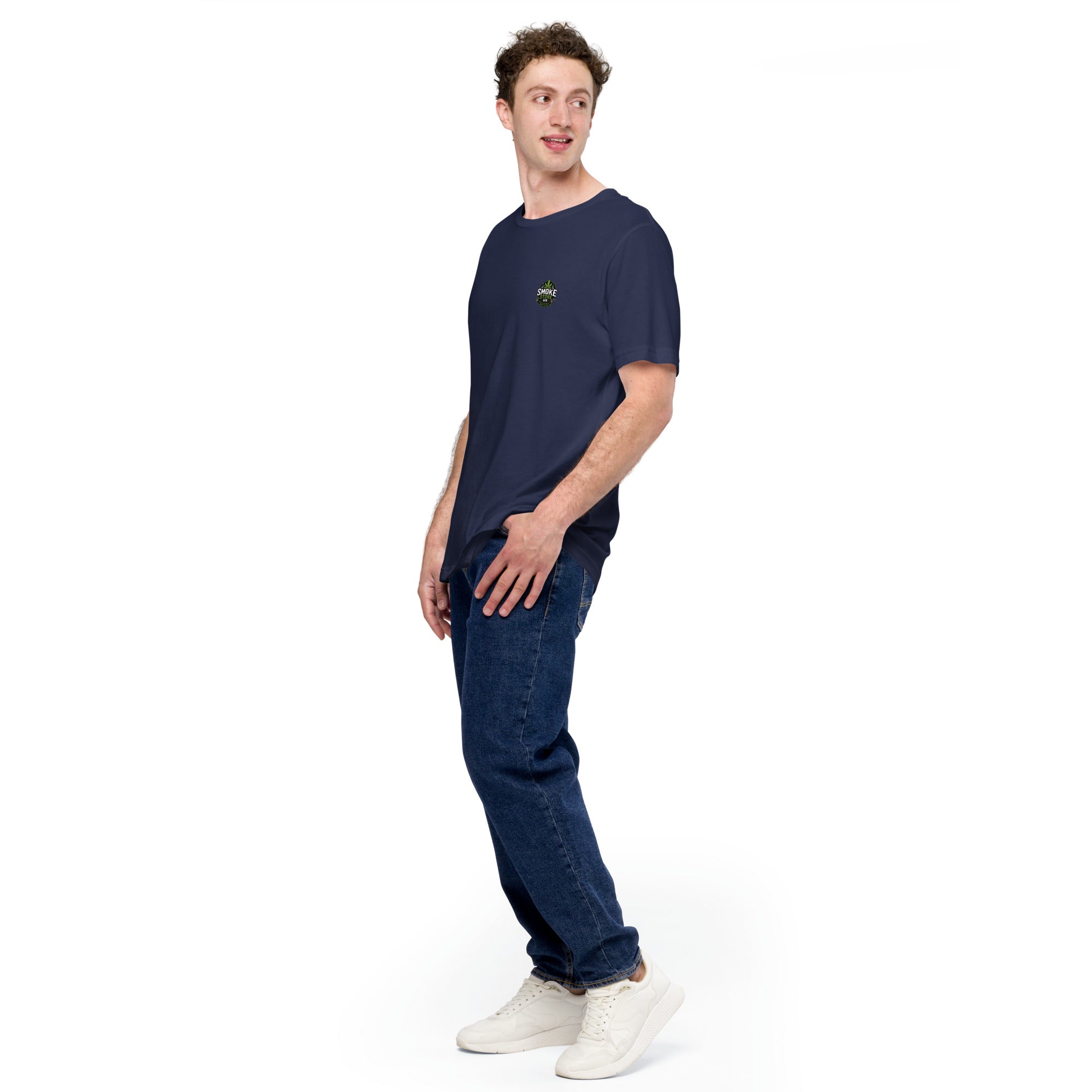 Navy unisex T-shirt with small chest Smoke Store UK logo