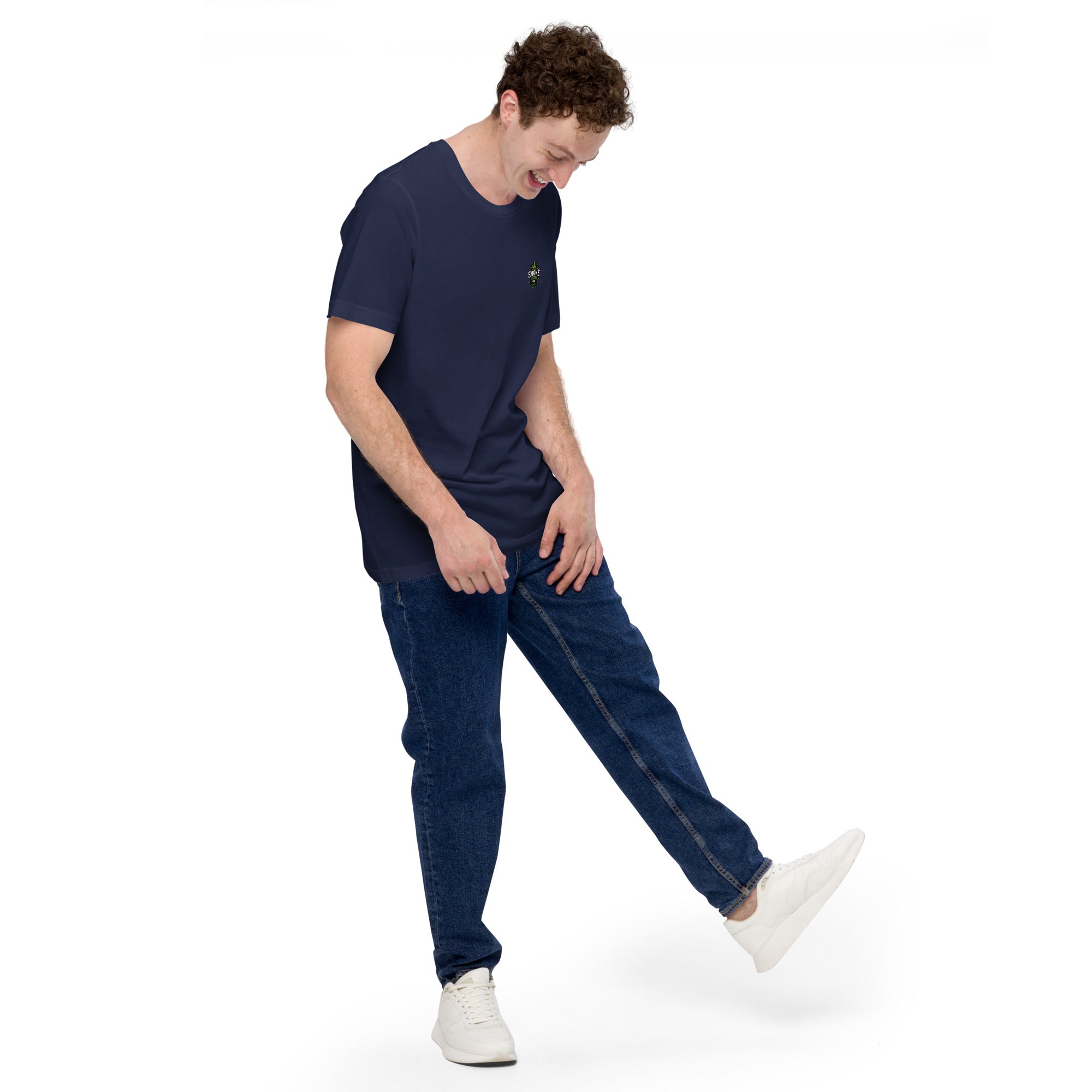 Navy unisex T-shirt with small chest Smoke Store UK logo