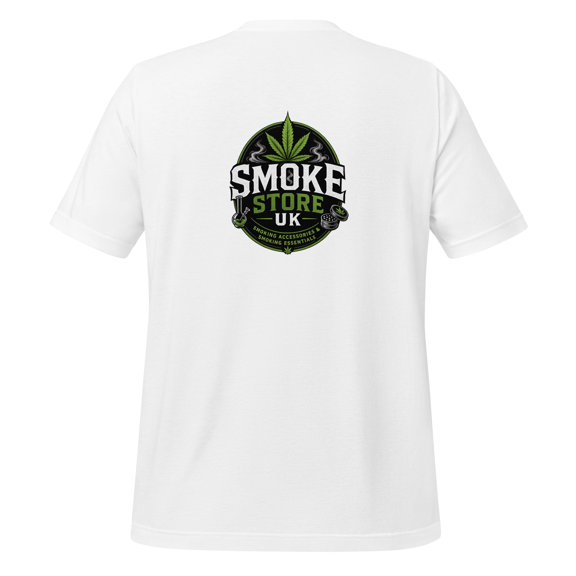White unisex T-shirt with Smoke Store UK back logo