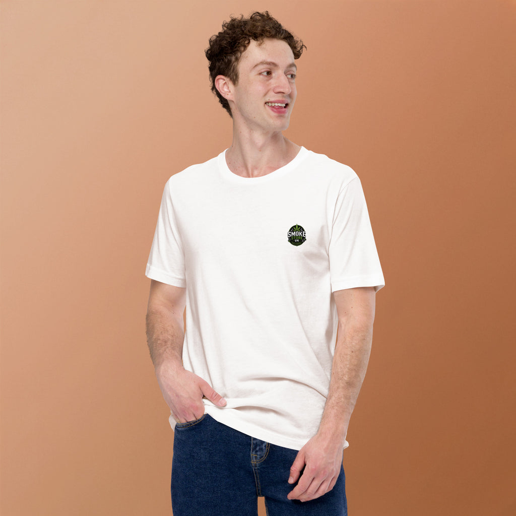 White unisex T-shirt with small chest logo