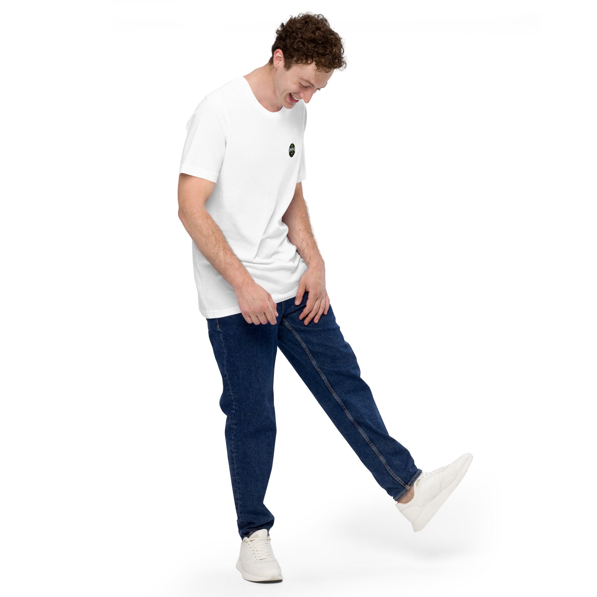 White unisex T-shirt with small chest Smoke Store UK logo